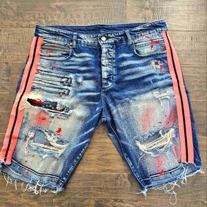 Rockstar Original Paint Splatter Button-Fly Distressed Shorts - Men's 38